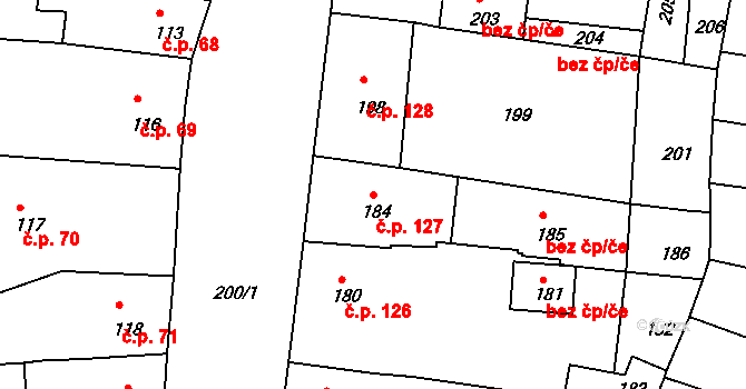 Mimoň III 127, Mimoň na parcele st. 184 v KÚ Mimoň, Katastrální mapa