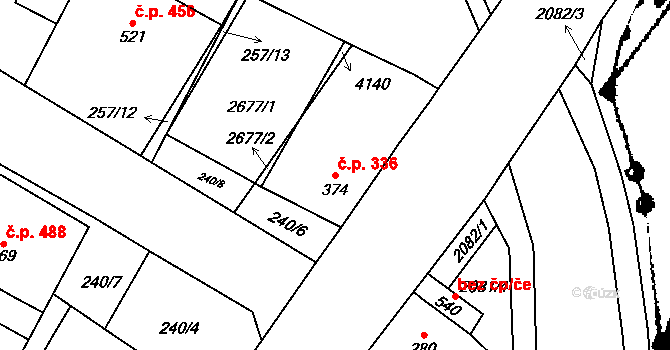 Třebenice 336 na parcele st. 374 v KÚ Třebenice, Katastrální mapa