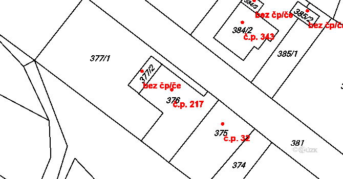 Pudlov 217, Bohumín na parcele st. 376 v KÚ Pudlov, Katastrální mapa