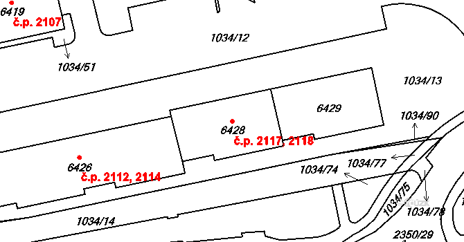 Cheb 2117,2118 na parcele st. 6428 v KÚ Cheb, Katastrální mapa
