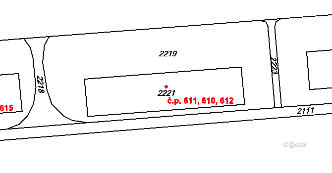 Chodov 610,611,612 na parcele st. 2221 v KÚ Dolní Chodov, Katastrální mapa