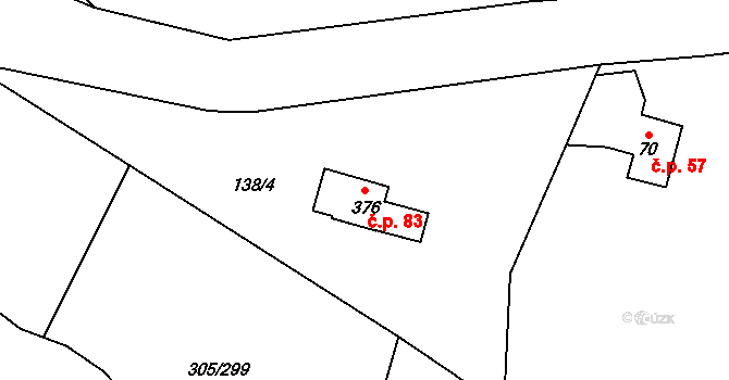 Račice 83 na parcele st. 376 v KÚ Račice nad Berounkou, Katastrální mapa