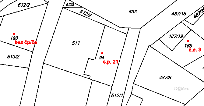 Tihava 21, Kotopeky na parcele st. 94 v KÚ Kotopeky, Katastrální mapa