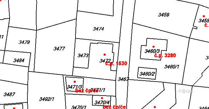 Česká Lípa 1530 na parcele st. 3472 v KÚ Česká Lípa, Katastrální mapa