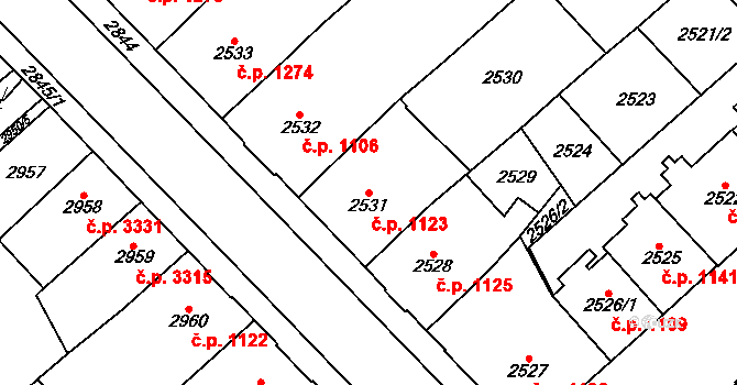 Chomutov 1123 na parcele st. 2531 v KÚ Chomutov I, Katastrální mapa