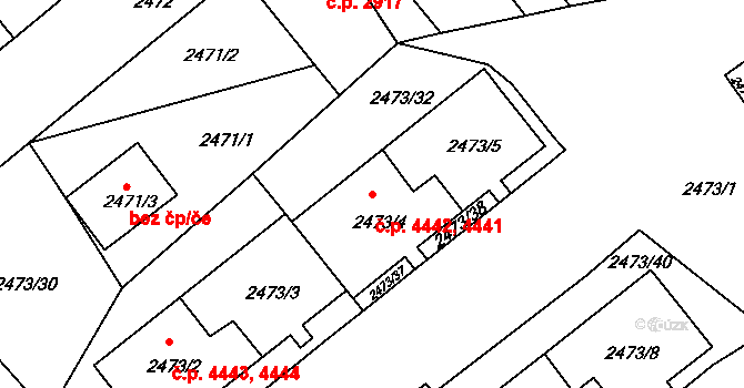 Chomutov 4441,4442 na parcele st. 2473/4 v KÚ Chomutov II, Katastrální mapa