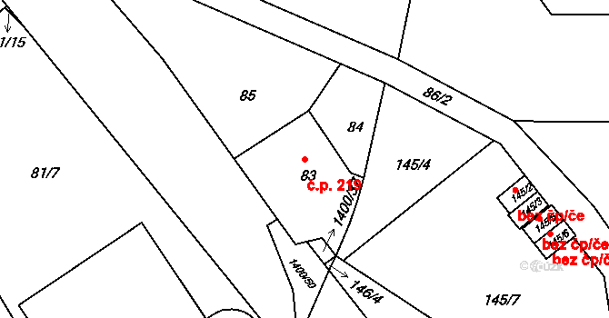 Liberec XI-Růžodol I 219, Liberec na parcele st. 83 v KÚ Růžodol I, Katastrální mapa