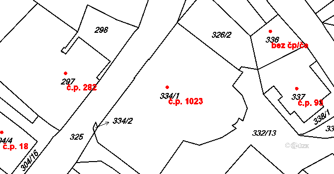 Rumburk 1 1023, Rumburk na parcele st. 334/1 v KÚ Rumburk, Katastrální mapa