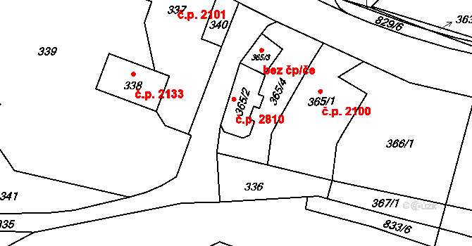 Rožnov pod Radhoštěm 2810 na parcele st. 365/2 v KÚ Hážovice, Katastrální mapa