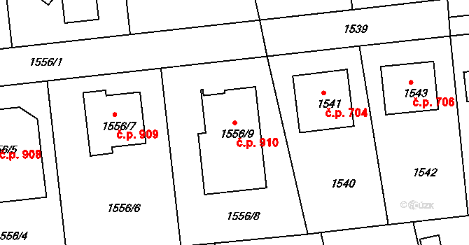 Šeberov 910, Praha na parcele st. 1556/9 v KÚ Šeberov, Katastrální mapa