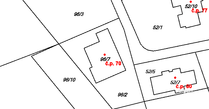 Háje 70, Kolová na parcele st. 96/7 v KÚ Háje u Karlových Var, Katastrální mapa