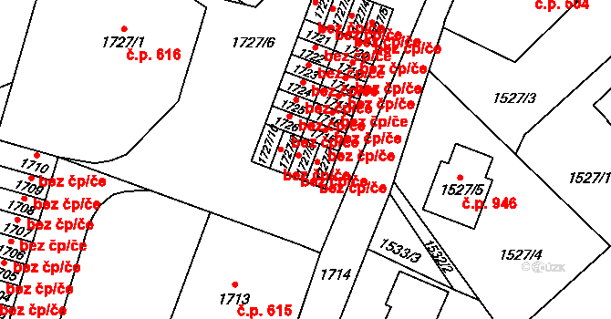 Nový Bor 458 na parcele st. 1727/8 v KÚ Nový Bor, Katastrální mapa