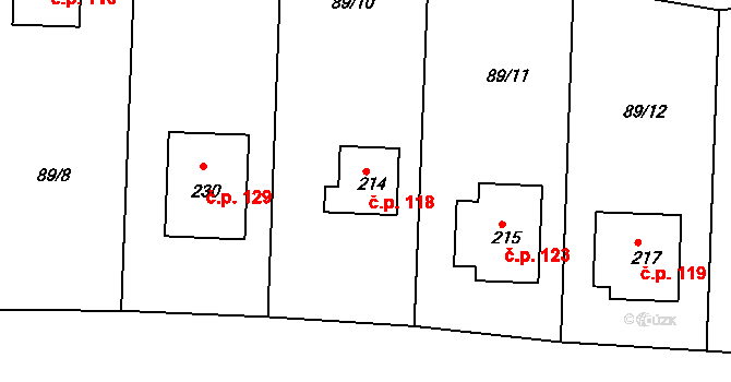 Lipoltice 118 na parcele st. 214 v KÚ Lipoltice, Katastrální mapa