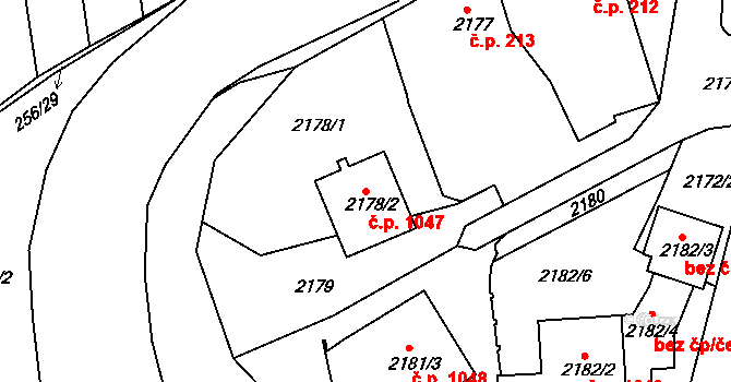 Jemnice 1047 na parcele st. 2178/2 v KÚ Jemnice, Katastrální mapa