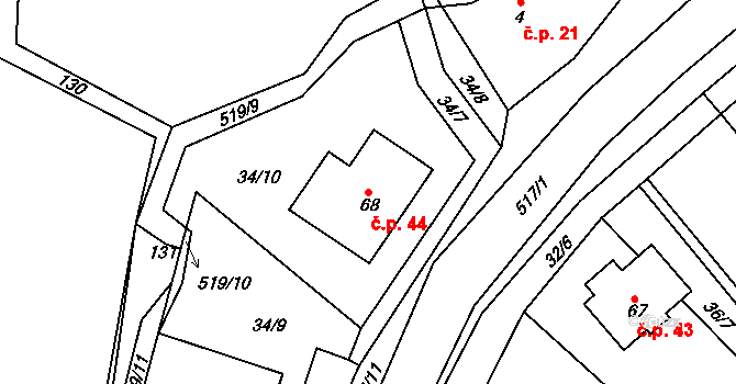 Štěnec 44, Jenišovice na parcele st. 68 v KÚ Štěnec, Katastrální mapa