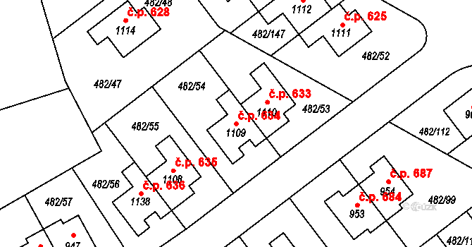 Nehvizdy 634 na parcele st. 1109 v KÚ Nehvizdy, Katastrální mapa