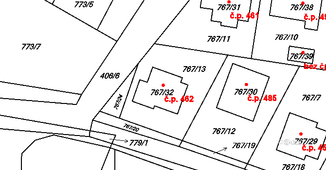 Senec 462, Zruč-Senec na parcele st. 767/32 v KÚ Senec u Plzně, Katastrální mapa