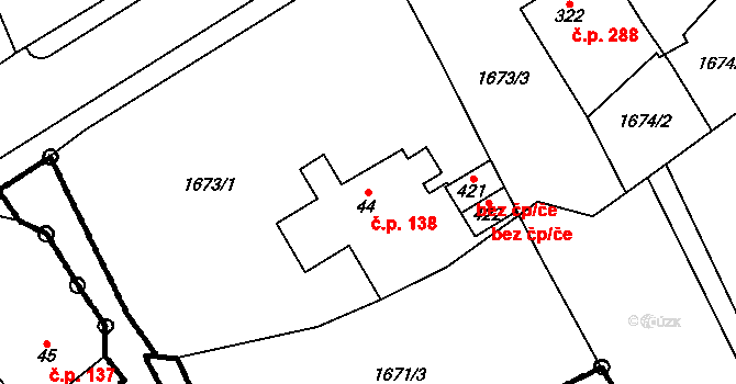 Brantice 138 na parcele st. 44 v KÚ Brantice, Katastrální mapa