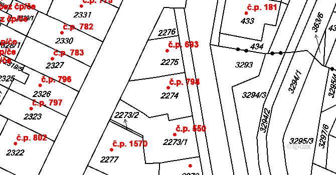 Předměstí 794, Litoměřice na parcele st. 2274 v KÚ Litoměřice, Katastrální mapa