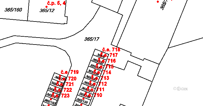 Tušimice 718, Kadaň na parcele st. 365/9 v KÚ Tušimice, Katastrální mapa