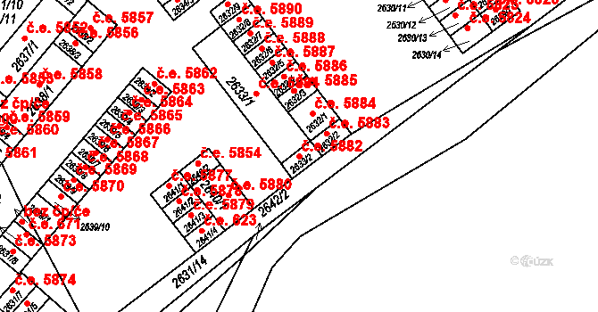 Kadaň 5882 na parcele st. 2633/2 v KÚ Kadaň, Katastrální mapa