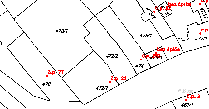 Vážany 293, Kroměříž na parcele st. 472/2 v KÚ Vážany u Kroměříže, Katastrální mapa
