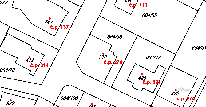 Jimramov 276 na parcele st. 319 v KÚ Jimramov, Katastrální mapa