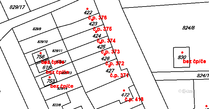 Plesná 372 na parcele st. 426 v KÚ Plesná, Katastrální mapa