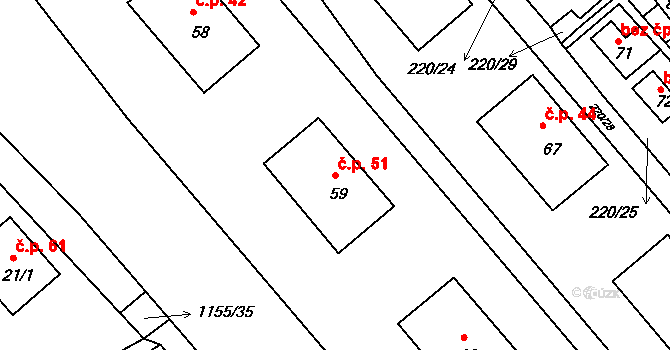 Okrouhlá 51 na parcele st. 59 v KÚ Okrouhlá u Chebu, Katastrální mapa