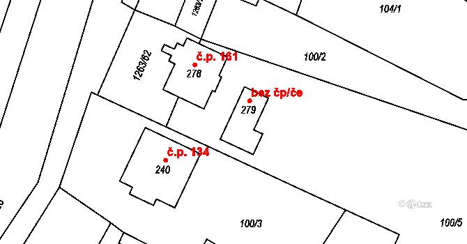 Sruby 43613705 na parcele st. 279 v KÚ Sruby, Katastrální mapa