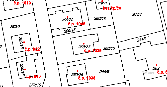 Kylešovice 1036, Opava na parcele st. 260/27 v KÚ Kylešovice, Katastrální mapa