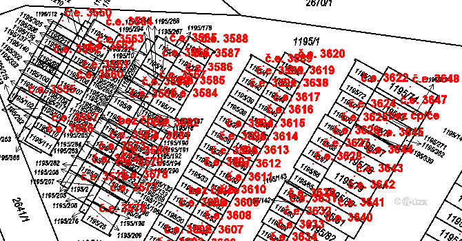 Prostřední Suchá 3593, Havířov na parcele st. 1195/37 v KÚ Prostřední Suchá, Katastrální mapa