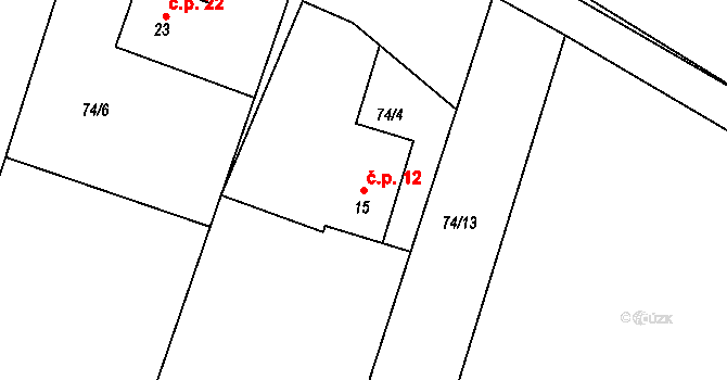 Vestec 12, Běstvina na parcele st. 15 v KÚ Vestec u Běstviny, Katastrální mapa