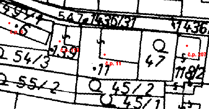 Bernartice 11 na parcele st. 11 v KÚ Bernartice u Milevska, Katastrální mapa