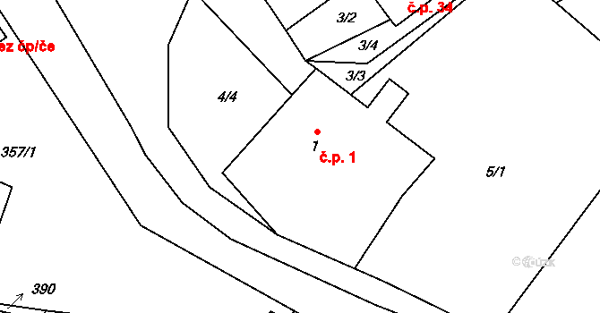 Milínov 1, Hlavňovice na parcele st. 1 v KÚ Milínov, Katastrální mapa