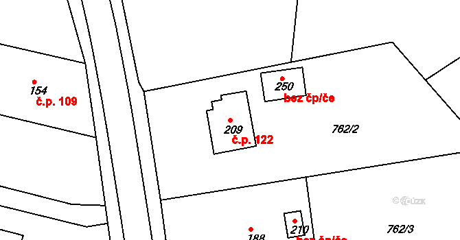 Březina 122 na parcele st. 209 v KÚ Březina u Rokycan, Katastrální mapa