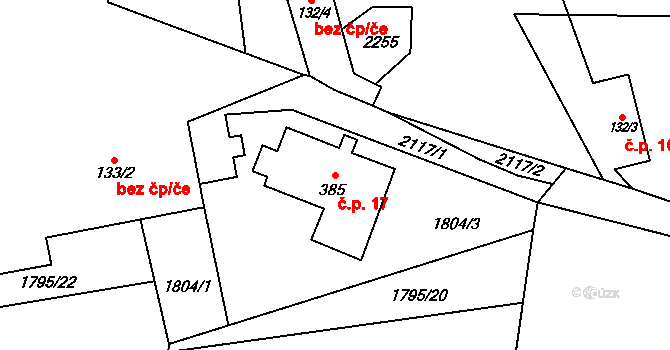 Dolní Ples t. Vodní Ples 17, Rasošky na parcele st. 385 v KÚ Rasošky, Katastrální mapa