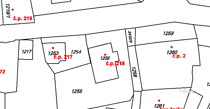 Holice 218 na parcele st. 1256 v KÚ Holice v Čechách, Katastrální mapa