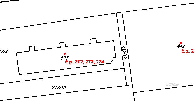 Ohrazenice 272,273,274, Pardubice na parcele st. 637 v KÚ Ohrazenice, Katastrální mapa