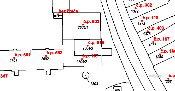 Židlochovice 916 na parcele st. 2804/3 v KÚ Židlochovice, Katastrální mapa