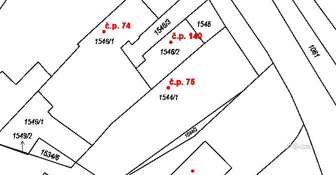 Postřelmov 75 na parcele st. 1544/1 v KÚ Postřelmov, Katastrální mapa