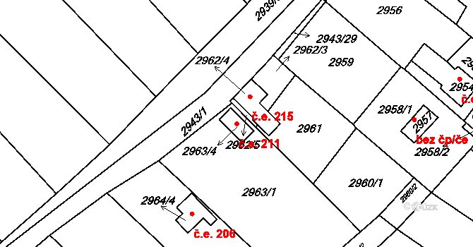 Lužice 211 na parcele st. 2963/4 v KÚ Lužice u Hodonína, Katastrální mapa