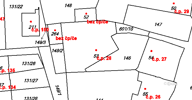 Chocenice 28 na parcele st. 53 v KÚ Chocenice, Katastrální mapa