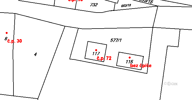 Stanětice 72, Zahořany na parcele st. 117 v KÚ Stanětice, Katastrální mapa