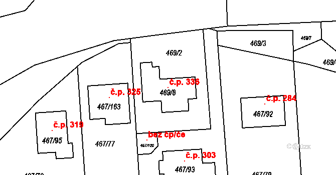 Bystrovany 336 na parcele st. 469/8 v KÚ Bystrovany, Katastrální mapa