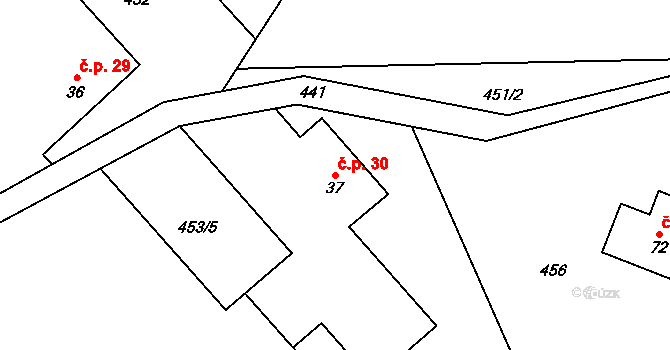Jahodov 30 na parcele st. 37 v KÚ Jahodov, Katastrální mapa