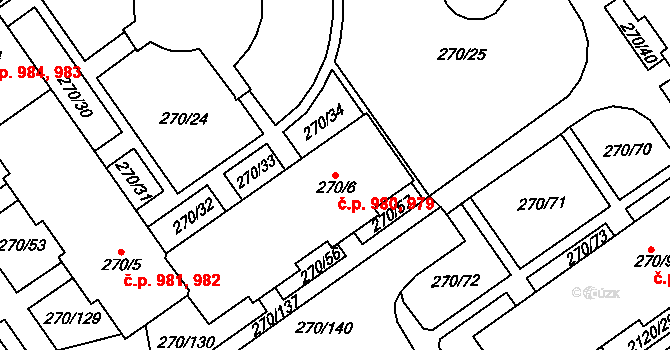 Dobruška 979,980 na parcele st. 270/6 v KÚ Dobruška, Katastrální mapa