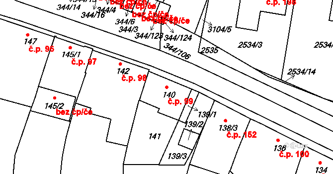 Milovice 99 na parcele st. 140 v KÚ Milovice u Mikulova, Katastrální mapa