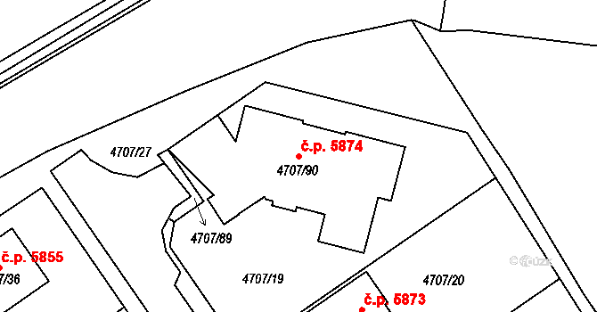 Chomutov 5874 na parcele st. 4707/90 v KÚ Chomutov I, Katastrální mapa