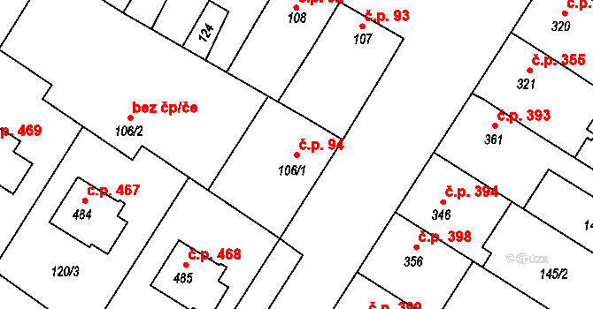 Smržice 94 na parcele st. 106/1 v KÚ Smržice, Katastrální mapa